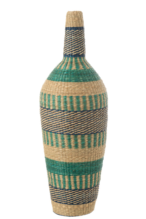 J-Line vaas Ninon Strepen - zeegras - naturel/azuur/donkerblauw - 90 cm hoog