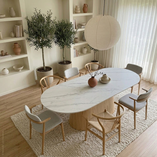 Giga Meubel Eettafel Madia - Wit Keramiek/Naturel - 200x90x75cm