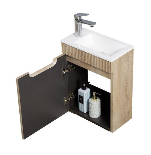 Badplaats Toiletmeubel Thermis 40 x 22 cm – Licht Eiken – Fonteinmeubel met Witte Wastafel