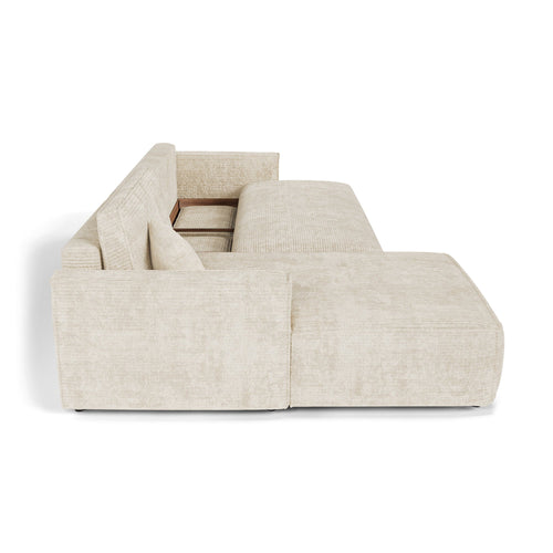 Premium Interiors - Linkshoekbank met slaapfunctie en opbergruimte  - corduroy beige 297cm