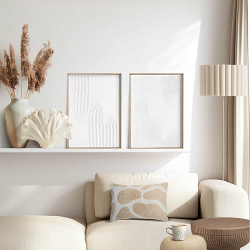 Reinders Bogen abstracte wanddecoratie set met structuur -  wit - woonkamer - 40x30cm