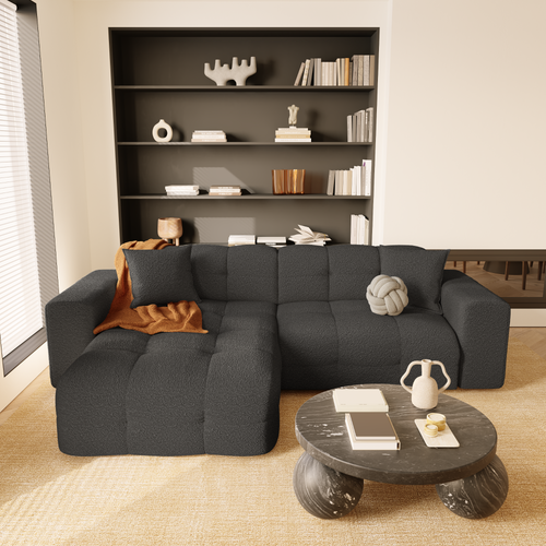 Sia Home - Hoekbanken links MAEL - Bouclette stof - Grafiet grijs - 230cm - vtwonen shop