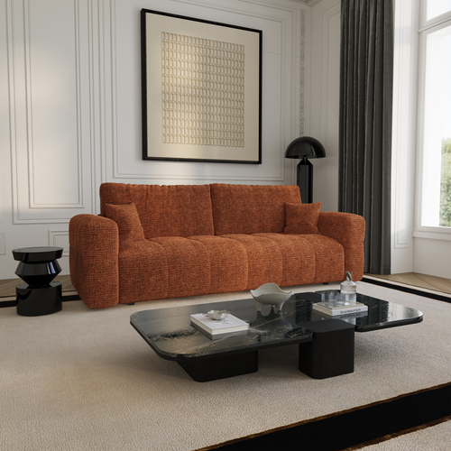 Premium Interiors - Slaapbank met opbergruimte VIBE - zacht aanvoelende geweven stof terracotta 247cm
