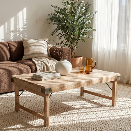 Raw Materials salontafel Limewash - inklapbaar - FSC gerecycled hout - 120x75x45 cm