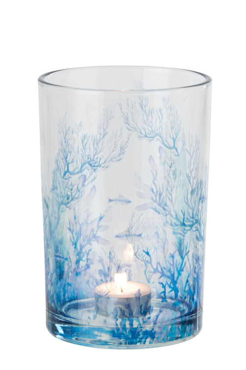J-Line theelichthouder Koraal - glas - transparant/blauw - large