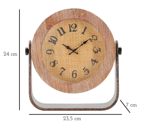 Houten en metalen tafelklok bruin 23,5x7x24 cm