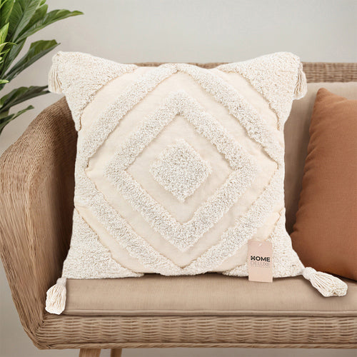 HOME DELUXE Getufte kussenhoes JARA ruit met pompons - crème