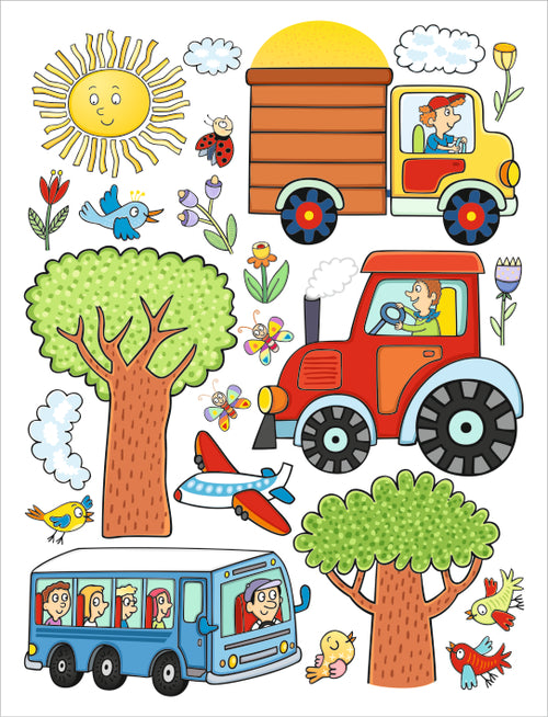 Sanders & Sanders muursticker voertuigen rood, groen en blauw - 85 x 65 cm - 600166
