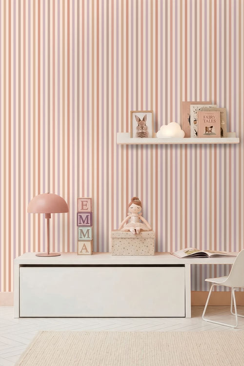 ESTAhome behang strepen paars en roze - 50 x 900 cm - 132257
