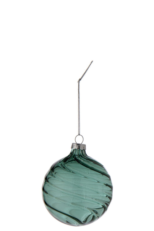 J-Line Geribbelde kerstbal - glas - donkergroen - small - set van 16