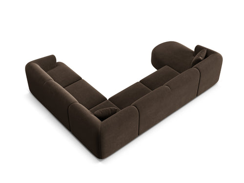 Cosmopolitan Design Modulaire panoramische hoekbank links Campi 7-zits, flueel chocolade - 255x330x70cm