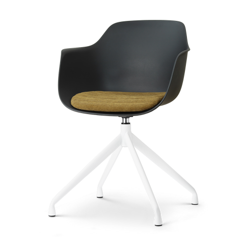 Nolon Nola-Liz draaibare eetkamerstoel zwart met mosgroen zitkussen - wit onderstel