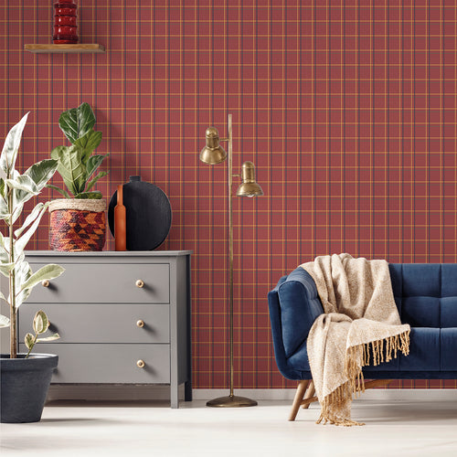 Sanders & Sanders behang ruiten terracotta - 53 cm x 10 m - 640360