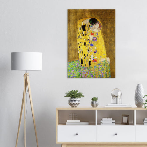 Artfulprints Canvas Gustav Klimt - The kiss canvas - 100x150 cm - Geel