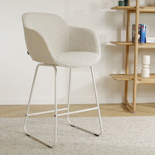 Nolon Nino-Mare Barkruk Bouclé Beige - Wit Onderstel- 75 cm