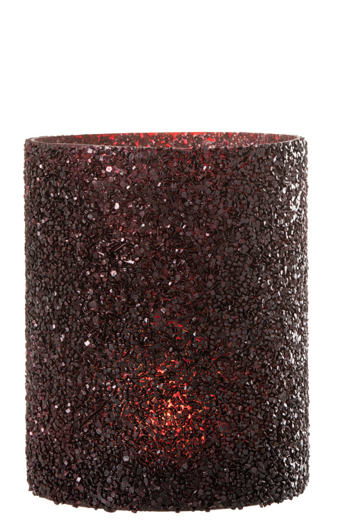 J-Line windlicht Glitter - glas - bordeaux - large - vtwonen shop