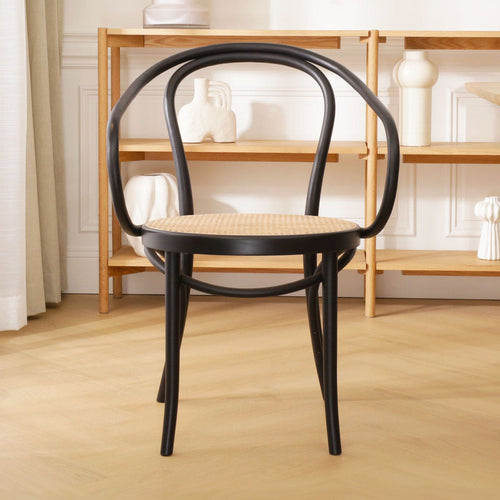 Fameg Venice No. 9 Eetkamerstoel Zwart - Armleuning - Rotan Zitting - vtwonen shop