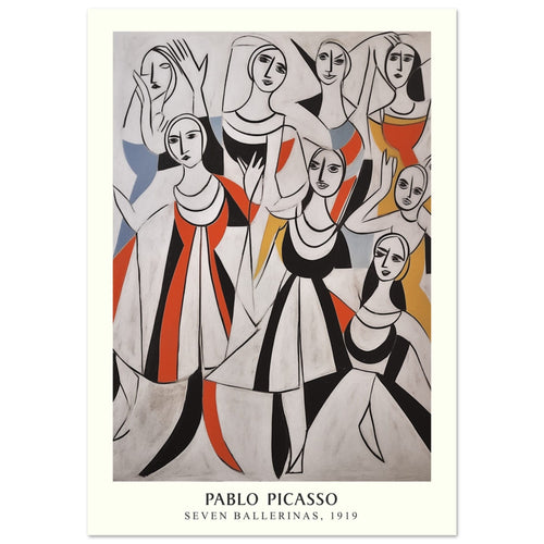 Artfulprints Poster met Lijst Pablo Picasso - Seven ballerinas   - A4 21x29.7 cm - Meerkleurig