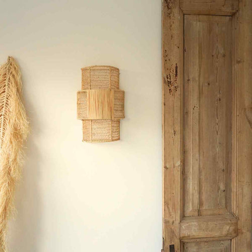 NOA MAY Wandlamp Izzy - naturel - raffia - 12,5 x 23 x 41,5 cm