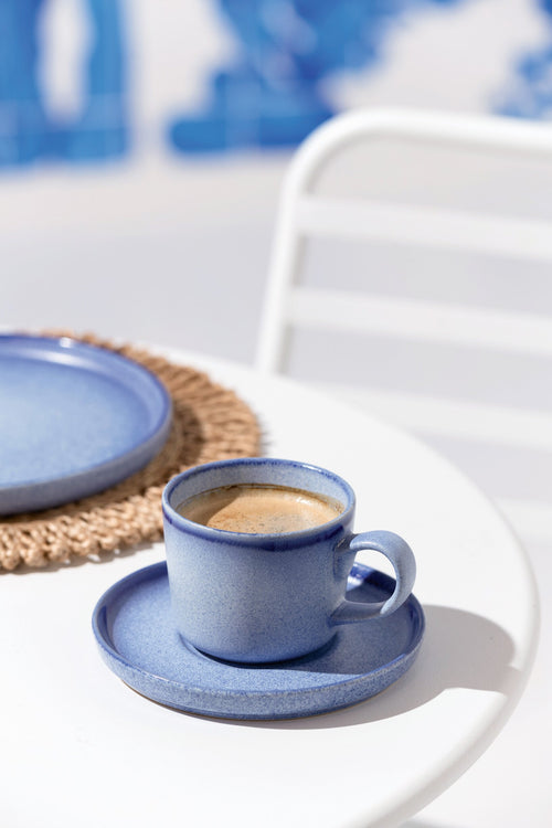 J-Line kopje + schoteltje Luna - keramiek - blauw