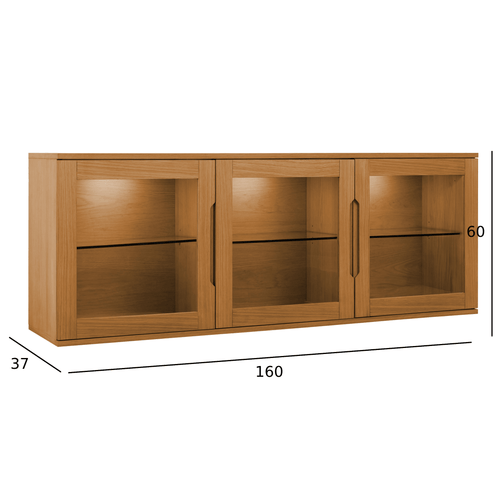 Furnhouse 3-deurs wandkast Kerteminde - Natuurlijk eikenhout - MDF, Eikenfineer, Glas - 37x160x60