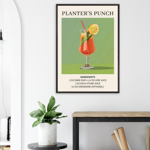 Artfulprints Poster met Lijst Planter's Punch cocktail - Ingrediënten   - 70x100 cm - Groen