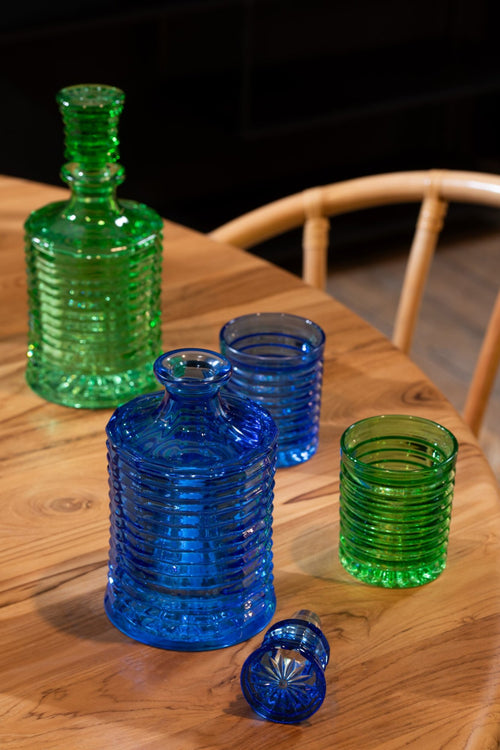J-Line karaf Geribbeld - glas - blauw