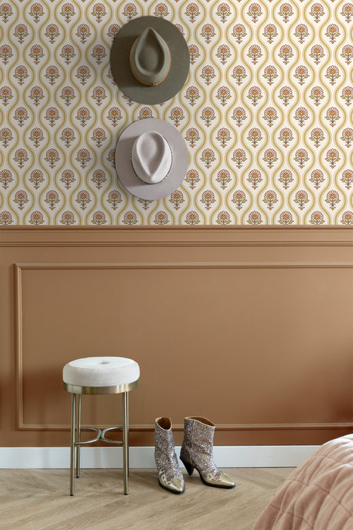 ESTAhome behang vintage bloemen groen, roze en oranje - 50 x 900 cm - 131741