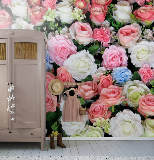 Sanders & Sanders fotobehang rozen roze, groen en wit - 375 x 270 cm - 600539