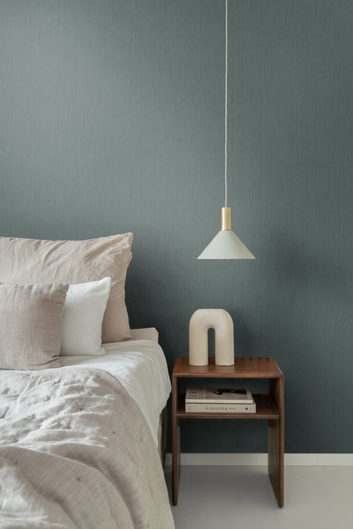 ESTAhome behang effen denim jeans structuur vergrijsd groen - 53 cm x 10.05 m - 148706