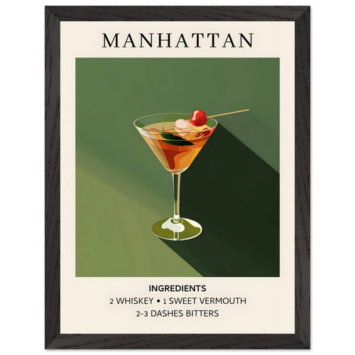 Artfulprints Poster met Lijst Manhattan cocktail - Ingrediënten   - 30x40 cm - Groen