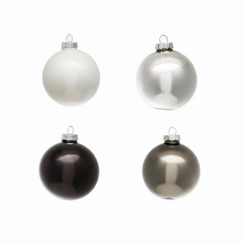 Sia Deco Kerstballen Glanzend en Mat - grijs en wit - glas - Set van 4 - D8 - vtwonen shop