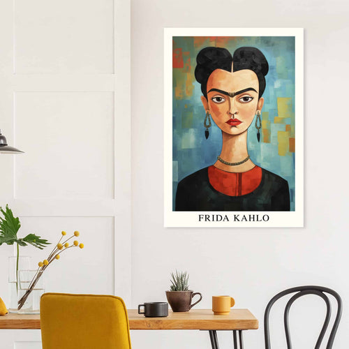 Artfulprints Poster Frida Kahlo - Painted artistic portrait   - 70x100 cm - Blauw