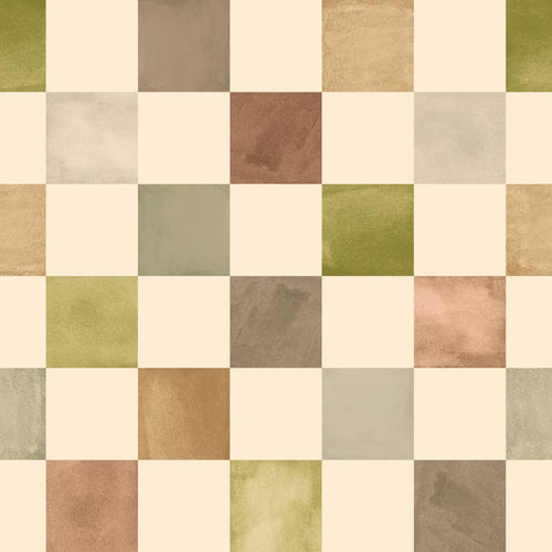 ESTAhome behang geblokt motief groen en bruin - 50 x 900 cm - 132176