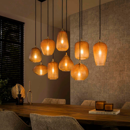 Giga Meubel Hanglamp Dot Pattern - Amber - 9-Lichts - 120x40x150cm