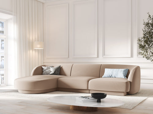 Micadoni linker hoekbank Miley 4-zits, flueel, cappuccino - 156x255x70cm