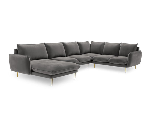 Cosmopolitan Design Panoramische hoekbank rechts Vienna 7-zits, flueel, lichtgrijs - 235x330x95cm