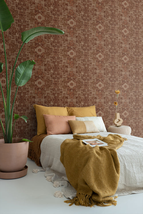 ESTAhome behang oosters kelim tapijt oranje bruin - 50 x 900 cm - 131361 - vtwonen shop