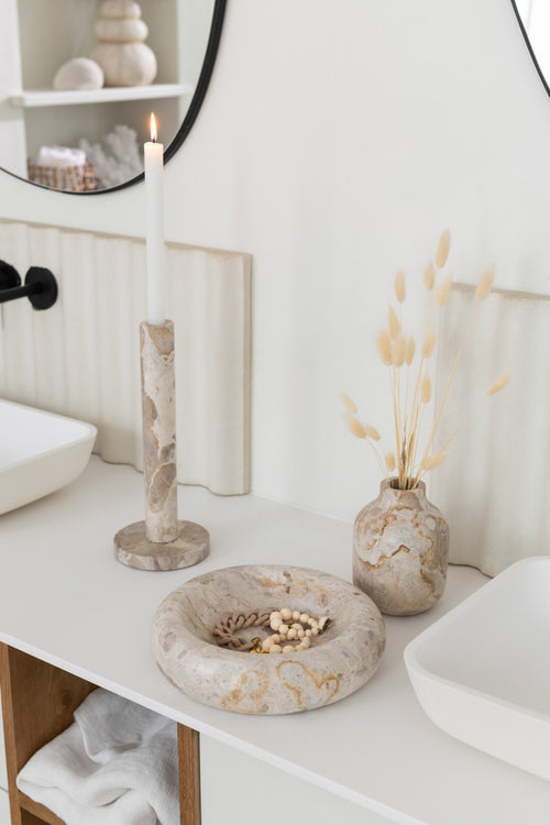 J-Line kaarshouder Marmer - steen - beige - set van 3