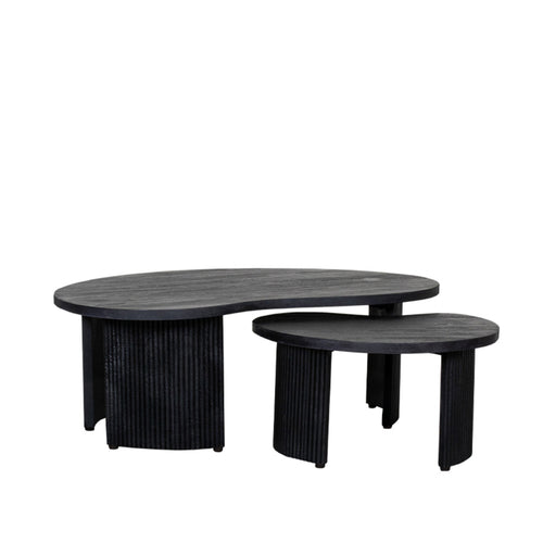 LABEL51 Salontafel Timon - Zwart Mangohout - 100x58x40cm - Set van 2
