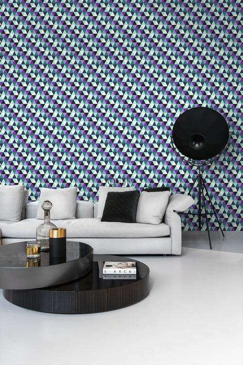 Origin Wallcoverings behang grafische driehoeken paars en licht azuurblauw - 53 cm x 10,05 m - 347204 - vtwonen shop