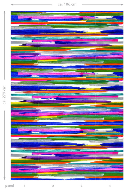 ESTAhome fotobehang geschilderde horizontale strepen blauw, groen, paars en roze - 186 x 279 cm - 158916 - vtwonen shop