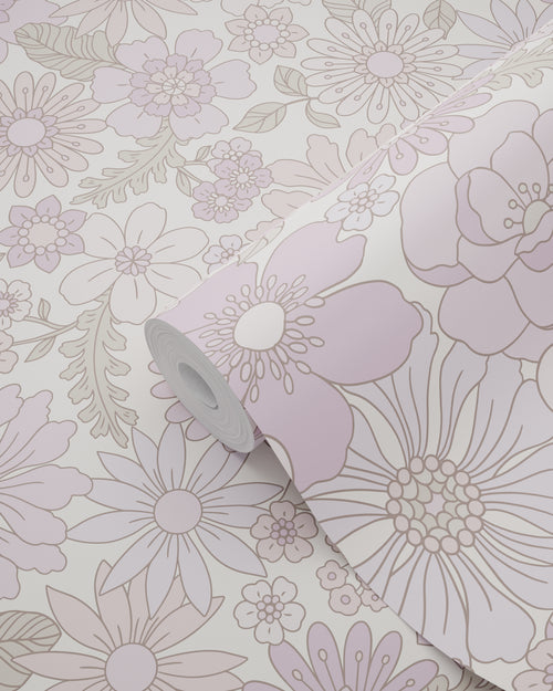ESTAhome behang retro bloemen lichtpaars - 50 x 900 cm - 131246