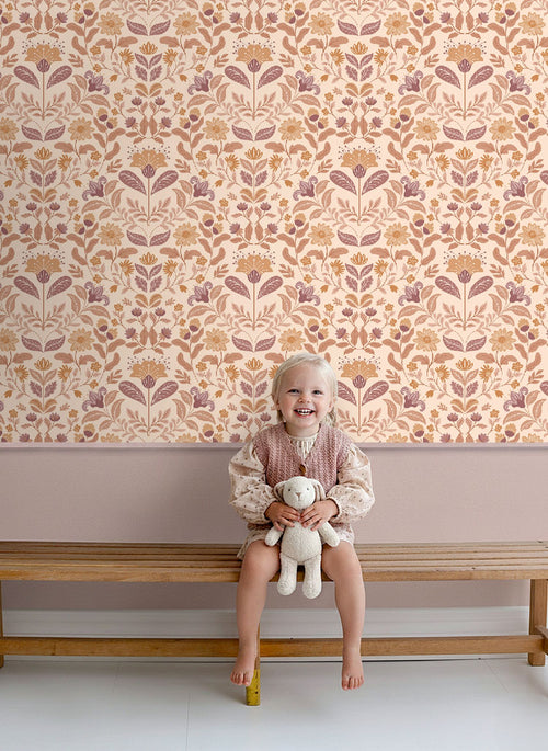 ESTAhome behang vintage bloemen beige en paars - 50 x 900 cm - 131896