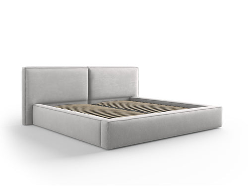 Micadoni Opbergbed met hoofdeinde Jodie 200x200cm, structurele stof, lichtgrijs - 228x254x108cm