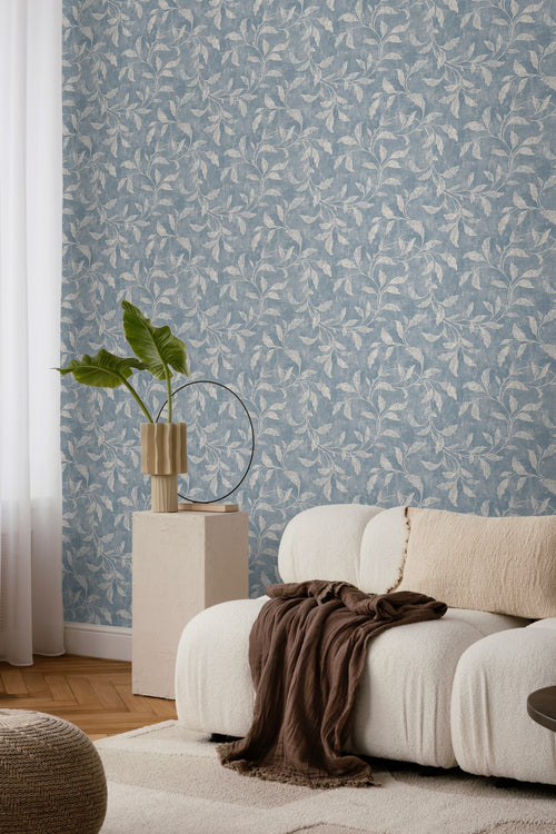 Borastapeter behang bladeren vergrijsd blauw - 53 cm x 10.05 m - 660255 - vtwonen shop