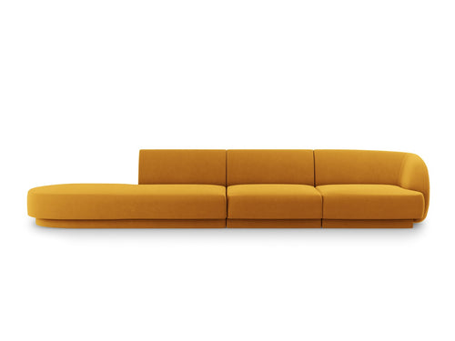 Micadoni linker bank Miley 4-zits, flueel, geel - 90x323x70cm