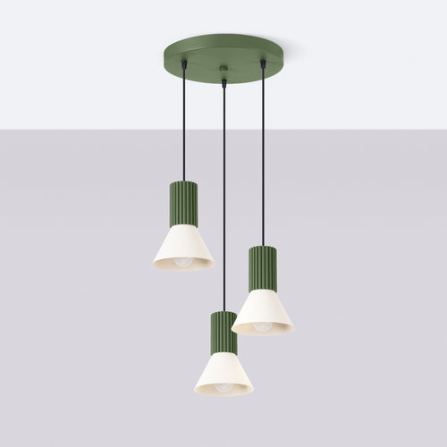 Sollux Lighting Hanglamp ESTRIA 3P beige/olijfgroen - 30x30x120cm