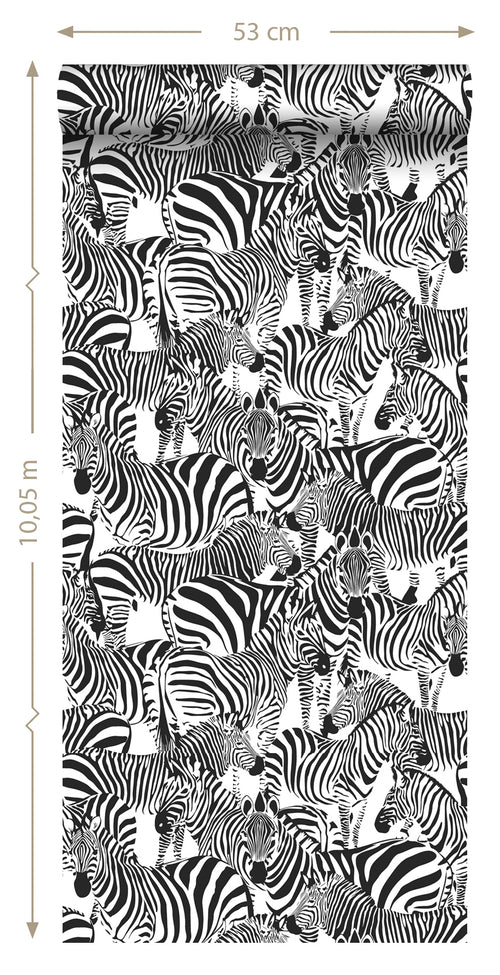 ESTAhome behang zebra's zwart wit - 53 cm x 10.05 m - 139155