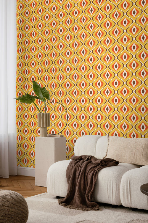 Sanders & Sanders behang retro ornamenten geel en oranje - 50 x 900 cm - 935405